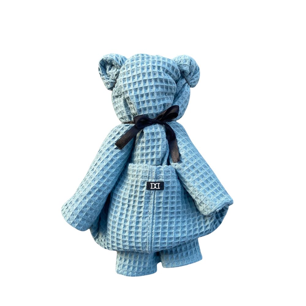 Badeponcho in der Farbe Adriablau ist das perfekte Geschenk für Babys und Kinder, vor allem da sie als Teddybären gebunden werden.